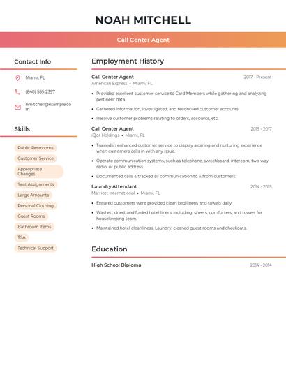 Call Center Agent Resume