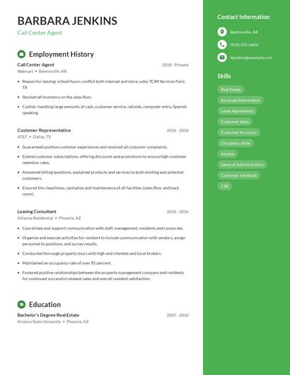 Call Center Agent Resume
