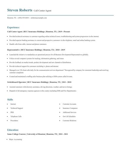 Call Center Agent Resume