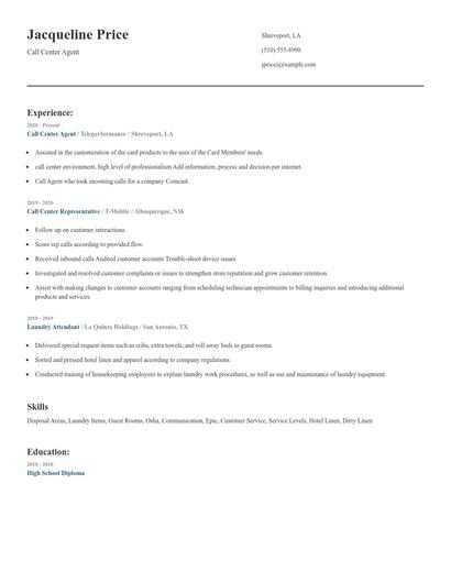 Call Center Agent Resume