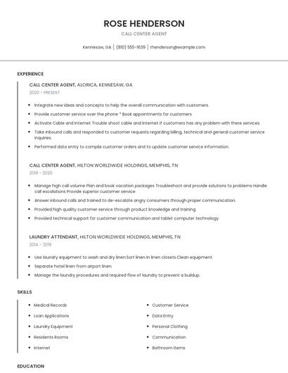 Call Center Agent Resume