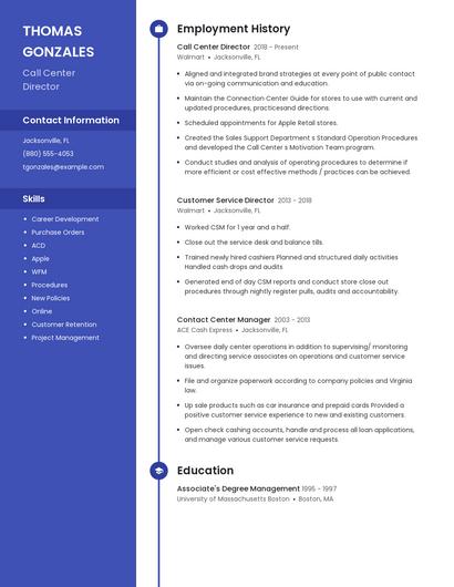 Call Center Director Resume