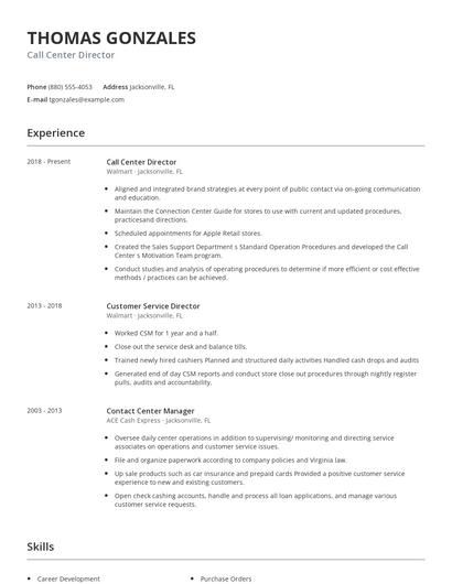 Call Center Director Resume