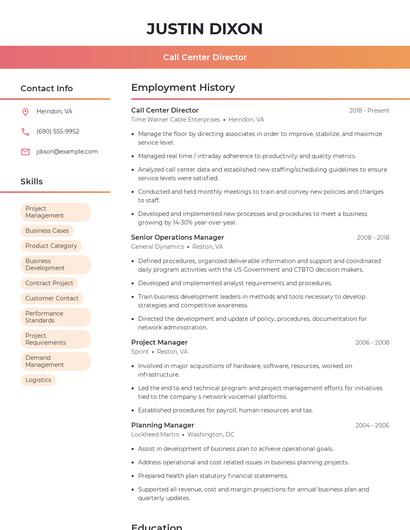 Call Center Director Resume