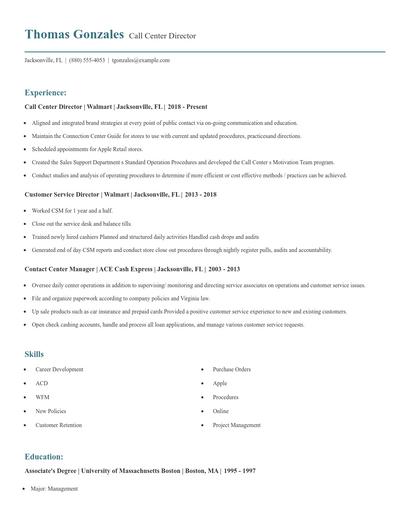 Call Center Director Resume