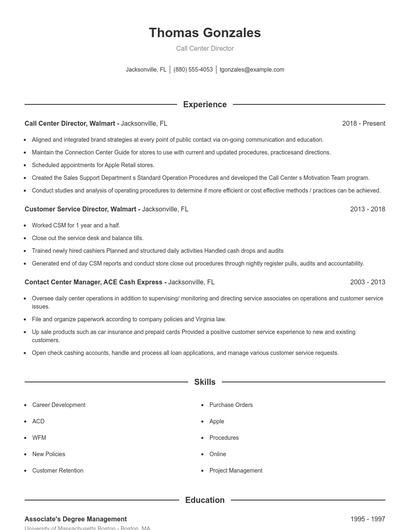 Call Center Director Resume