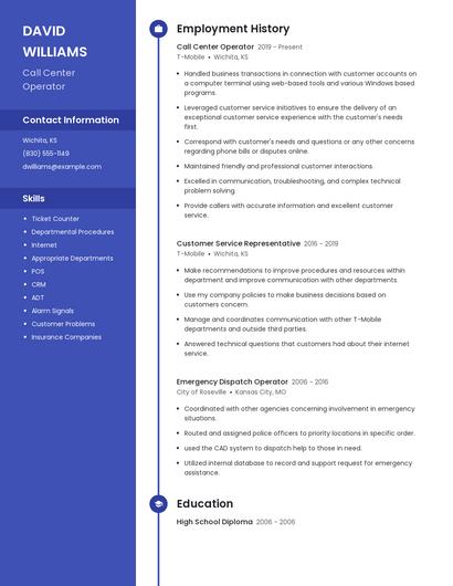 Call Center Operator Resume