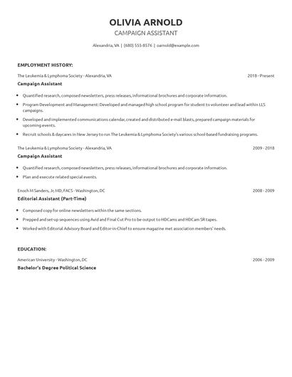 Campaign Assistant Resume