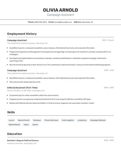 Campaign Assistant Resume