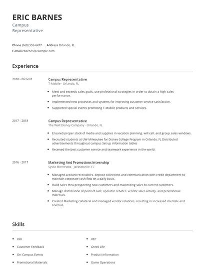 Campus Representative Resume