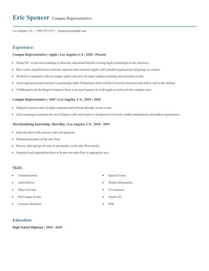 Campus Representative Resume