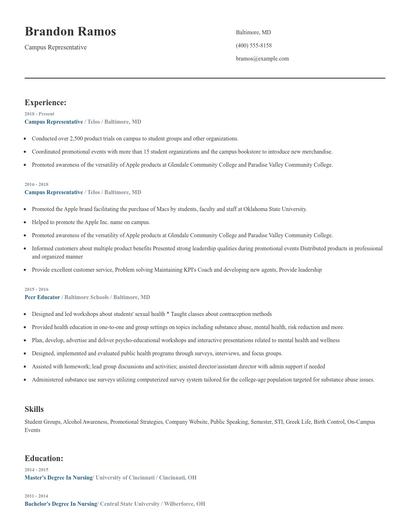 Campus Representative Resume