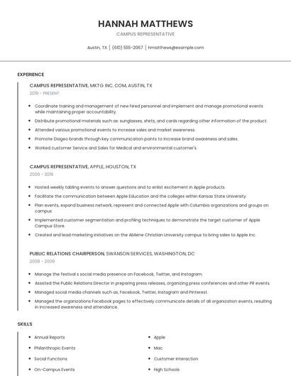 Campus Representative Resume