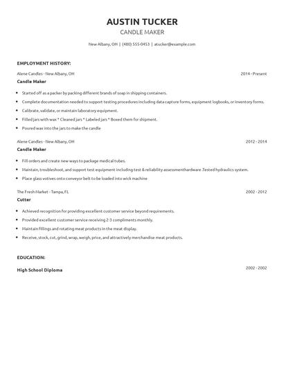 Candle Maker Resume