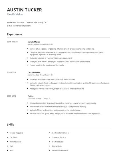 Candle Maker Resume