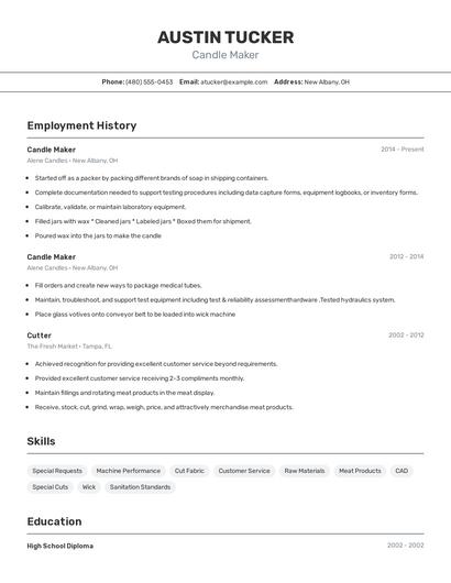 Candle Maker Resume