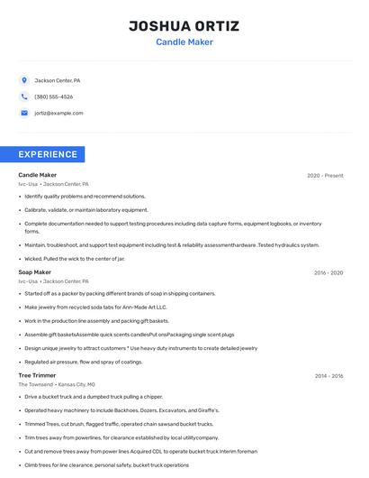 Candle Maker Resume