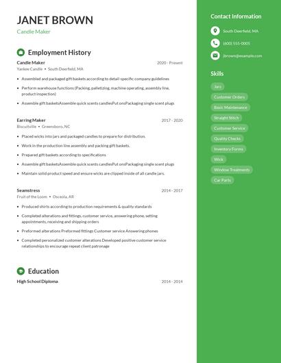 Candle Maker Resume