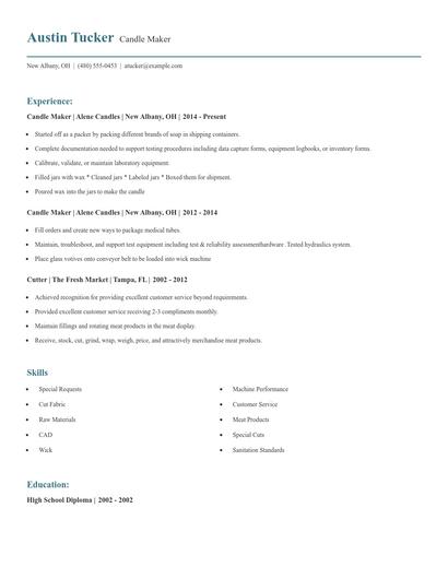 Candle Maker Resume