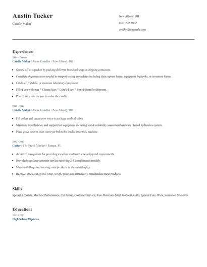 Candle Maker Resume