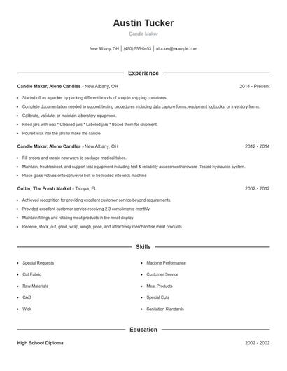 Candle Maker Resume