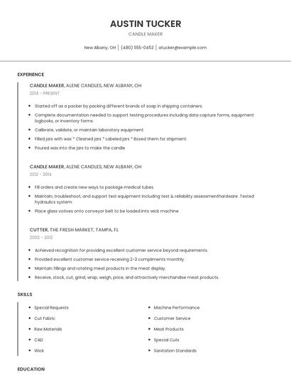 Candle Maker Resume