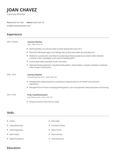 Cannery Worker Resume
