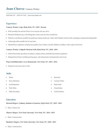 Cannery Worker Resume