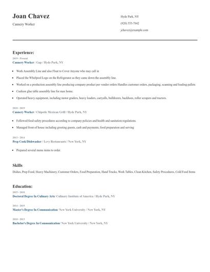 Cannery Worker Resume