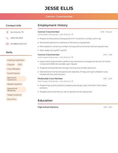 Cannon Crewmember Resume