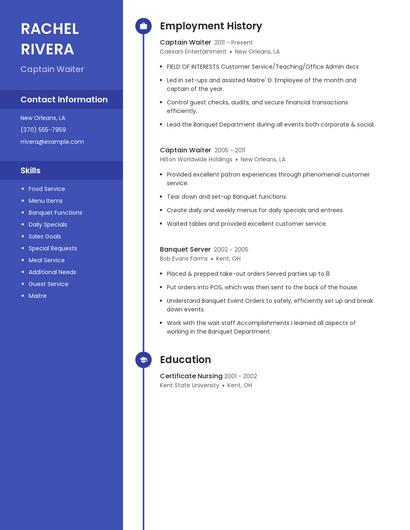 Captain Waiter Resume