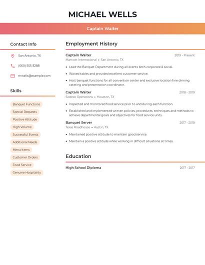 Captain Waiter Resume