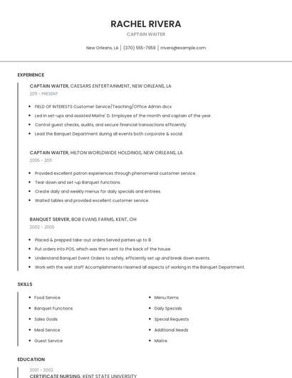 Captain Waiter Resume