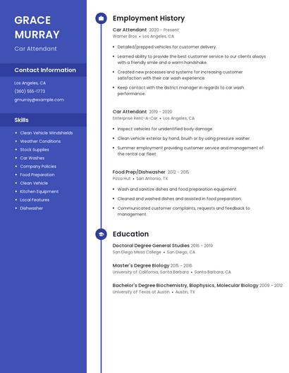 Car Attendant Resume