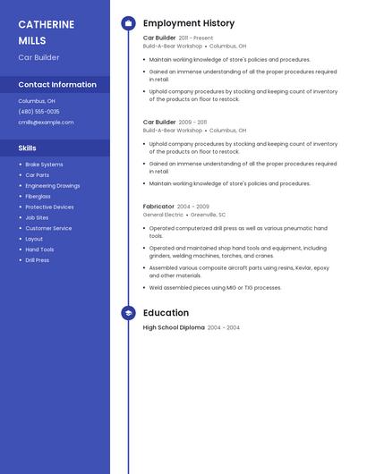 Car Builder Resume
