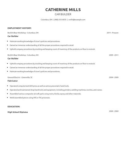 Car Builder Resume
