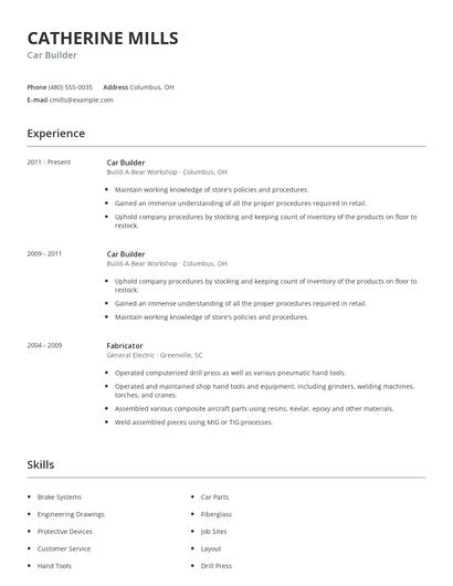 Car Builder Resume