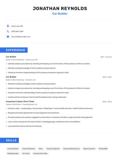 Car Builder Resume