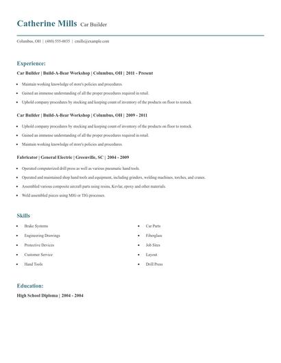 Car Builder Resume