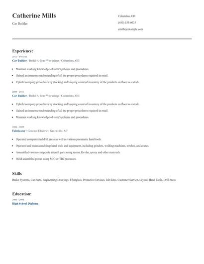 Car Builder Resume