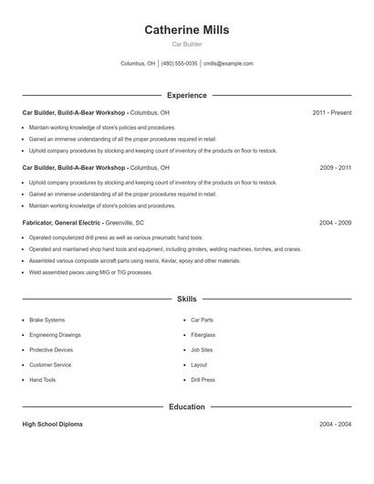 Car Builder Resume