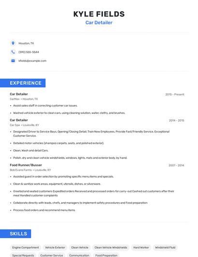 Car Detailer Resume