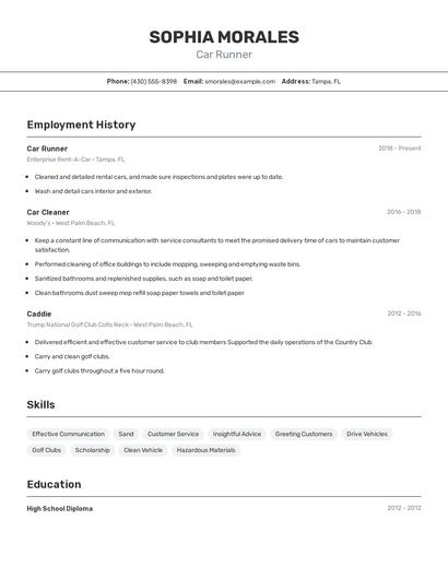 Car Runner Resume
