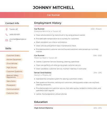 Car Runner Resume