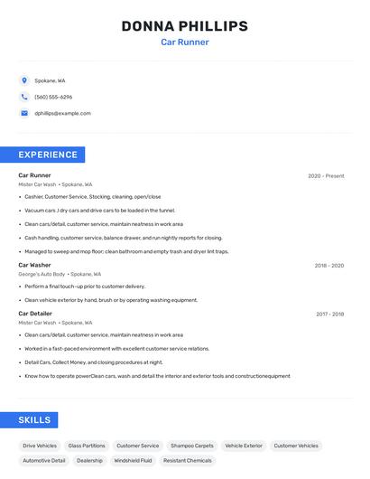 Car Runner Resume