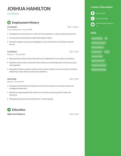 Car Runner Resume