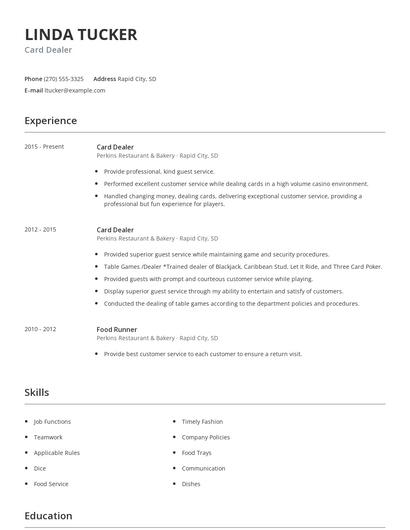 Card Dealer Resume