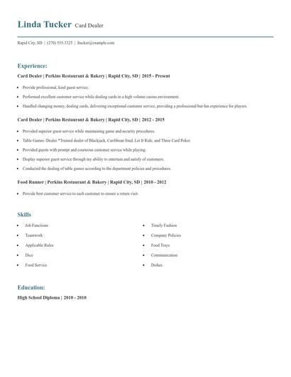 Card Dealer Resume