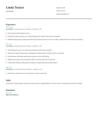 Card Dealer Resume