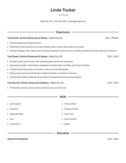 Card Dealer Resume